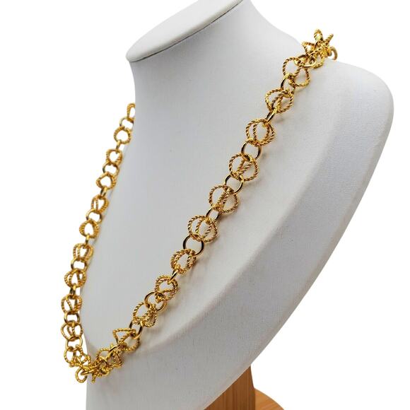 Twisted Gold Tone Necklace Link Chain Vintage MCM 1970s Jewelry 17 1/2" L - Picture 1 of 3